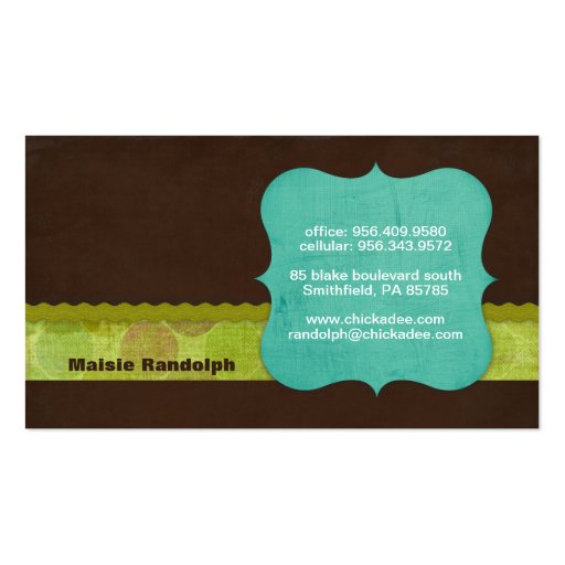 Chickadee {turquoise} Business Cards (back side)