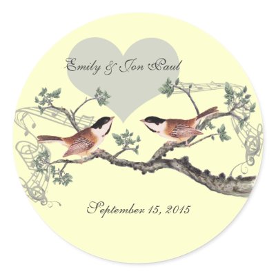 Chickadee Vintage Love Birds Wedding Stickers