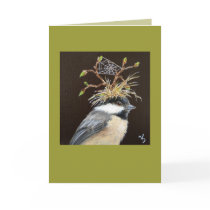 chickadee with web hat card
