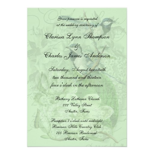 Chickadees and  Magnolias 5x7 Wedding Invitation