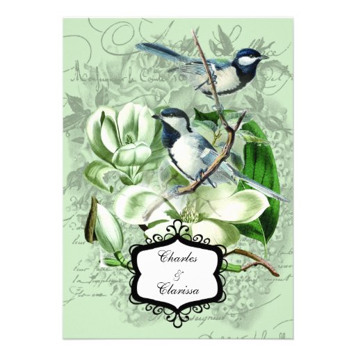 Chickadees and  Magnolias 5x7 Wedding Invitation