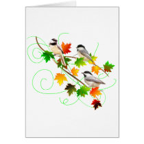 Chickadees in Fall Leaves Cards