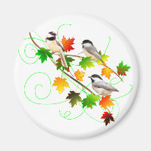 Chickadees in Fall Leaves Magnets