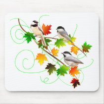 Chickadees in Fall Leaves Mouse Pads
