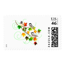 Chickadees in Fall Leaves Postage Stamps