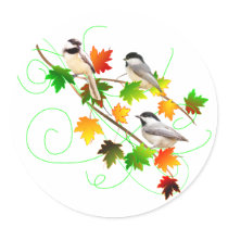 Chickadees in Fall Leaves Stickers