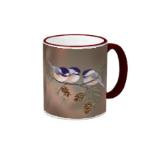 CHICKADEES & PINECONES by SHARON SHARPE Coffee Mug
