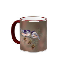 CHICKADEES & PINECONES by SHARON SHARPE Coffee Mug
