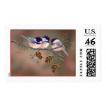 CHICKADEES & PINECONES by SHARON SHARPE Postage Stamp