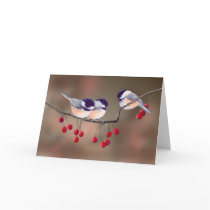 CHICKADEES & RED BERRIES by SHARON SHARPE Card