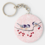 CHICKADEES & RED BERRIES by SHARON SHARPE Keychain