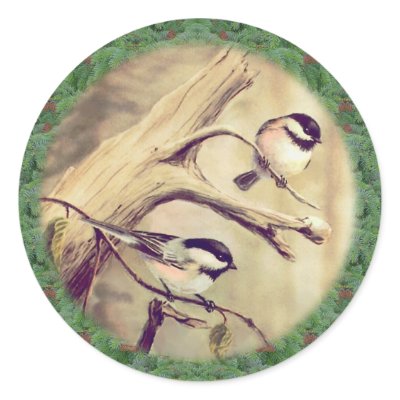 CHICKADEES &amp; WREATH by SHARON SHARPE Sticker by sharonsharpe