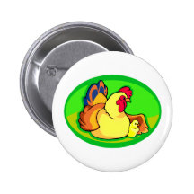 chicken and chick green oval pinback button