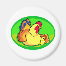 chicken and chick green oval refrigerator magnets