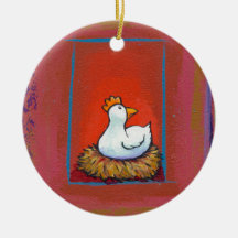 Chicken art hen laying eggs fun colorful painting christmas ornament