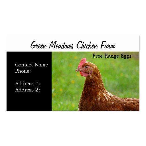 Chicken Farm  Free Range Eggs Business Cards (front side)