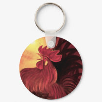 Chicken Farm Red Rooster Painting - Multi keychains