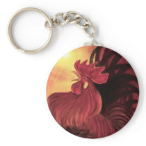 Chicken Farm Red Rooster Painting - Multi Keychains