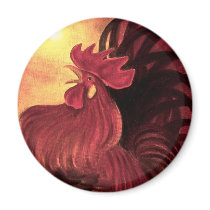 Chicken Farm Red Rooster Painting - Multi magnets
