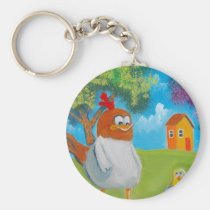 Chicken hen cute folk art illustration keychains