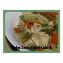 Chicken, Lemon & Garlic Casserole Recipe Card Post Cards