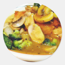 Chicken Mushrooms Brocolli Round Stickers