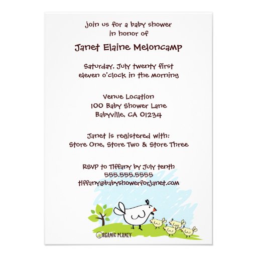 Chicken Organic Planet Baby Shower Invitations