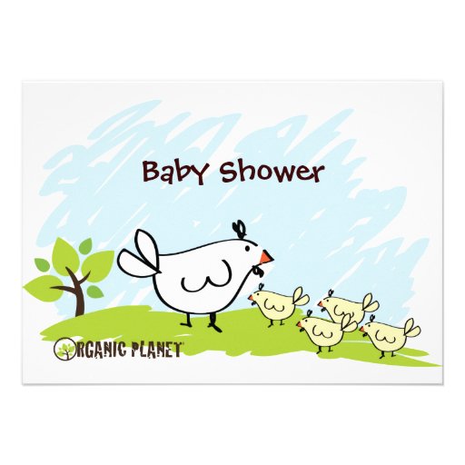 Chicken Organic Planet Baby Shower Invitations