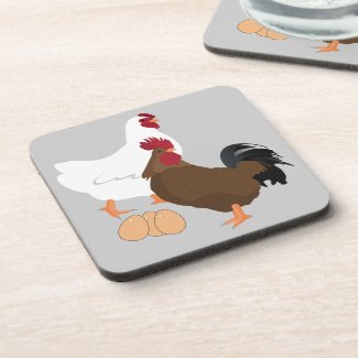 Chicken Rooster Eggs Drink Coaster Set (6)