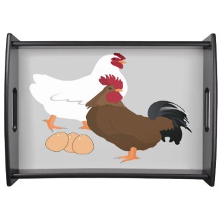 Chicken Rooster Eggs Large Serving Tray