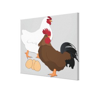 Chicken Rooster Eggs Wrapped Canvas Canvas Print