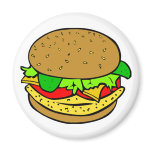 Chicken, salad tomatoes and cheese burger refrigerator magnets
