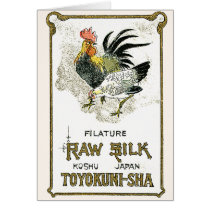 Chicken Vintage Japanese Silk Label Greeting Card