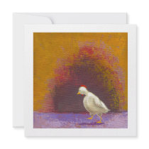 Chicken walking thinking fun unique colorful art invitations