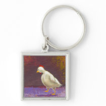 Chicken walking thinking fun unique colorful art keychains