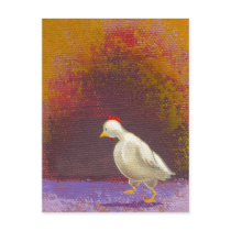 Chicken walking thinking fun unique colorful art postcards