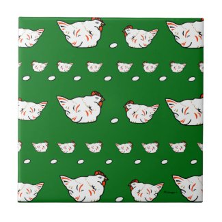 Chickens and Eggs on Green Tile