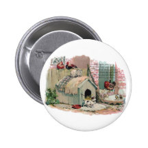 Chickens, Cat and Barking Dog Pinback Button