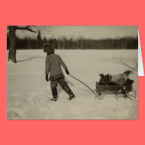 Chickens In Snow Holiday Card cards