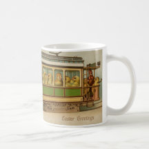 Chickens on Trolley Car Vintage Easter Mug