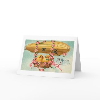 Chicks Fly in a Airship Easter Card card