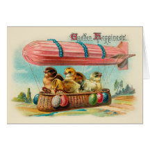 Chicks in Pink Blimp Vintage Easter Greeting Card