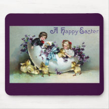 Chicks, Kids, Violets and Giant Eggshell Vintage Mousepad