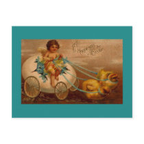CHICKS PULLING EGG WAGON FANTASY EASTER POSTCARD by layooper CHICKS PULLING EGG WAGON FANTASY EASTER POSTCARD