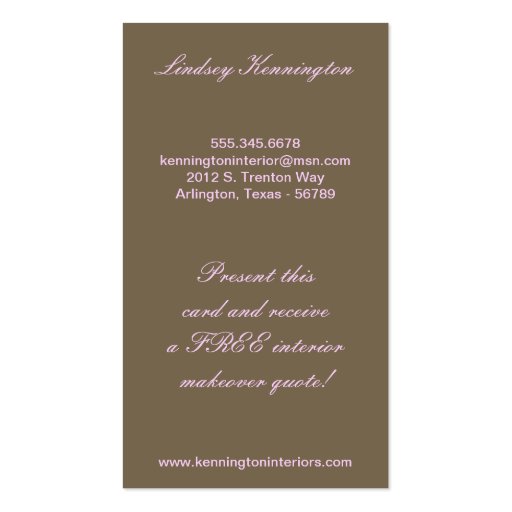 Chiffon Pink Toile French Fabric Business Cards (back side)