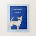 Chihuahua ~ Blue w/ White Diamonds Design Jigsaw Puzzles