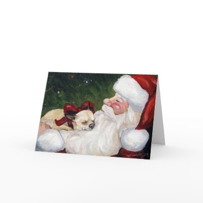"Chihuahua Cozy Christmas" Dog Art Greeting Card