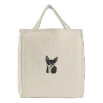 Chihuahua Dog Art Embroidery Tote Bag