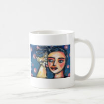 Chihuahua kisses woman's cheek mugs