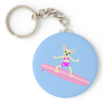 Chihuahua Longboard Surfer Girl Key Chains
